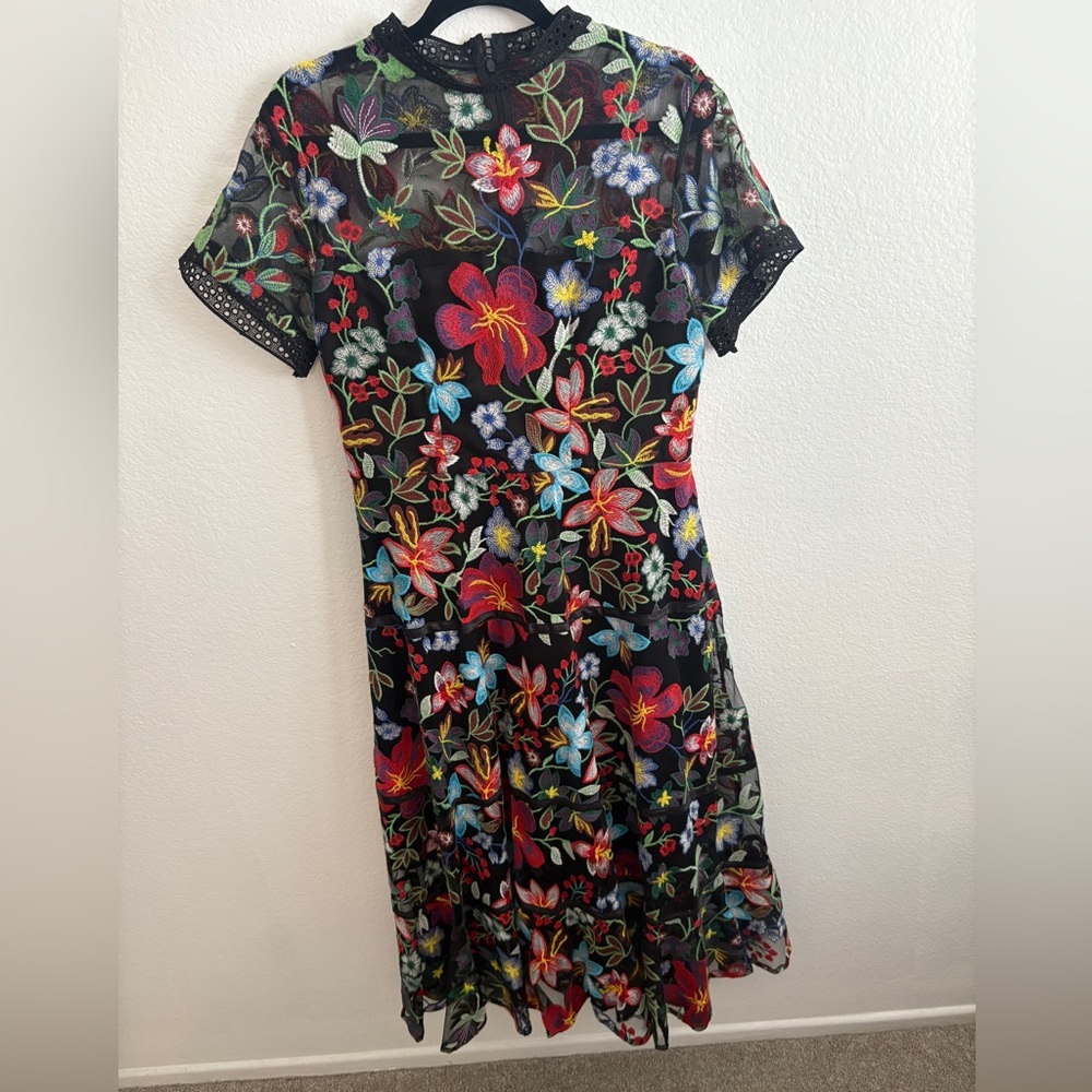Anthropologie Floral Embroidered Maxi Dress - Black and Multicolor